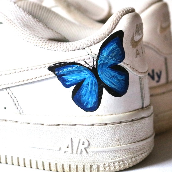 NIKE Air Force One White Customized Blue Butterfly Youth 4.5 (EU 36.5) - Picture 5 of 14